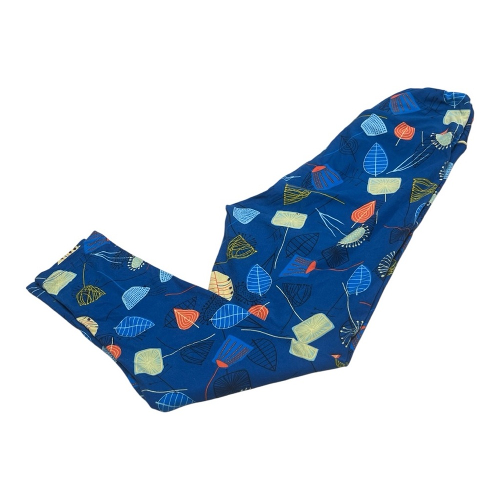 LuLaRoe Tall & Curvy Blue Multicolor Leaf Print Leggings Buttery Soft ❤️3/$25❤️